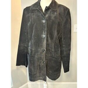 Vintage AR Bernardo Women Jacket Genuine Leather Black Embroidery Jacket Size L
